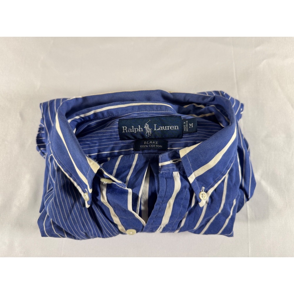Ralph Lauren Blake Mens Medium Blue White Striped Cotton Button Down Shirt